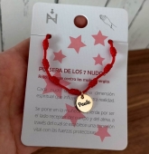 Pulsera 7 nudos roja con medalla en acero inoxidable dorado de 12mm con nombre personalizado.