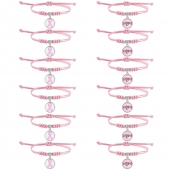 12 unid. Pulsera ajusable rosa con abalorios metalicos. se suministran 6 unidades de cada modelo