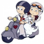 Pegatina boda novios en moto 3,4x2,7cms