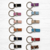 Kit de montaje llavero cuero con entrepieza acero inoxidable y borla de antelina.