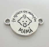 Conector aleación de metal. Te quiero un montón mamá. 31x22mm. Agujeros 3mm