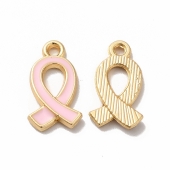 10 unid. Colgante plastico dorado con lazo enamel rosa. Tamao 17x10x2mm, Agujero: 1.6mm