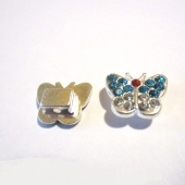 Abalorios metlicos mariposa con strass verde azul aquamarine y blanco 14x10x5mm. Pase 1,5mm