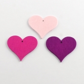 6 unid. Colgante madera corazn 40x44x2mm. Agujero 1,5mm. (Mix colores Rosa, Fucsia,Morado)