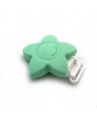 Pinza chupetero estrella silicona 6,3cm x  5,4cm x 2cm. Pinza de plstico. VERDE CLARO