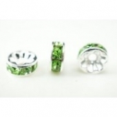 Separador espaciador strass peridot Calidad AAA 7x3,5mm. Agujero 1,2mm.