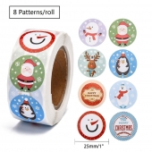 Rollo pegatinas navideas. Incluye 500  pegatinas redondas de 2,5 cms.