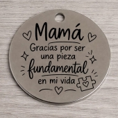 Colgante acero inoxidable 30mm. Agujero 2 - 2,5mm. Mam� gracias por ser una pieza fundamental...