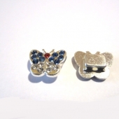 Abalorios metlicos mariposa con strass azul y blanco 14x10x5mm. Pase 1,5mm