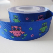 Cinta grosgrain azul con buhos 25mm. (Precio por metro)