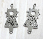 45 unid. Conector Acero inoxidable Virgen del Pilar. Tamao 27x12mm. Agujero 1,5mm