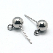 (1 Par) Base pendiente acero inoxidable bola 6mm agujero 1,5mm. (Incluye parte trasera acero inoxidable)