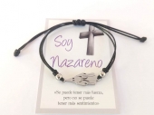 Pulsera nazareno ajustable fabricada en cordn encerado de 1mm y abalorios de acero inoxidable. (Pedido Mnimo 15 unidades) Plazo 7-10 das laborables