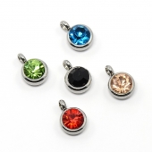 5 unid. Colgante acero inoxidable 9x5mm  con cristal Agujero 1,8mm. (Mix colores Azul cielo, Azul oscuro, rojo, rosa, beige, blanco, verde.. segn disponibilidad
