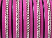 20 cms. cuero plano con cadena 10x2mm. fucsia-plateado. calidad superior