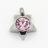 Colgante acero inoxidable estrella con cristal facetado color rosa 9x8x3mm. Agujero 1,5mm