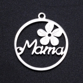 Colgante mama con flor acero inoxidable 201. Medidas 22x19x1mm. Agujero 1,4mm