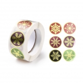 Rollo pegatinas navideas copo de nieve. Incluye 500 pegatinas redondas de 2,5 cms.