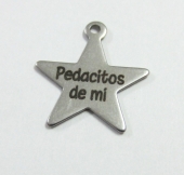 Estrella acero inoxidable 20x18x1mm. Anilla 1,5mm. Grabado laser Pedacitos de mi