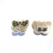 Abalorios metlicos mariposa con strass verde olivine y blanco 14x10x5mm. Pase 1,5mm